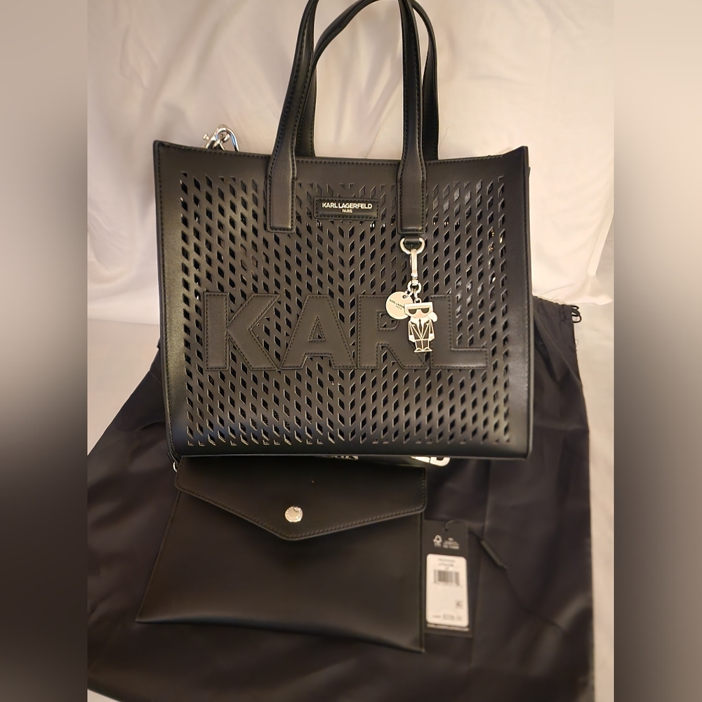 Karl Lagerfeld Black Perforated Tote Bag